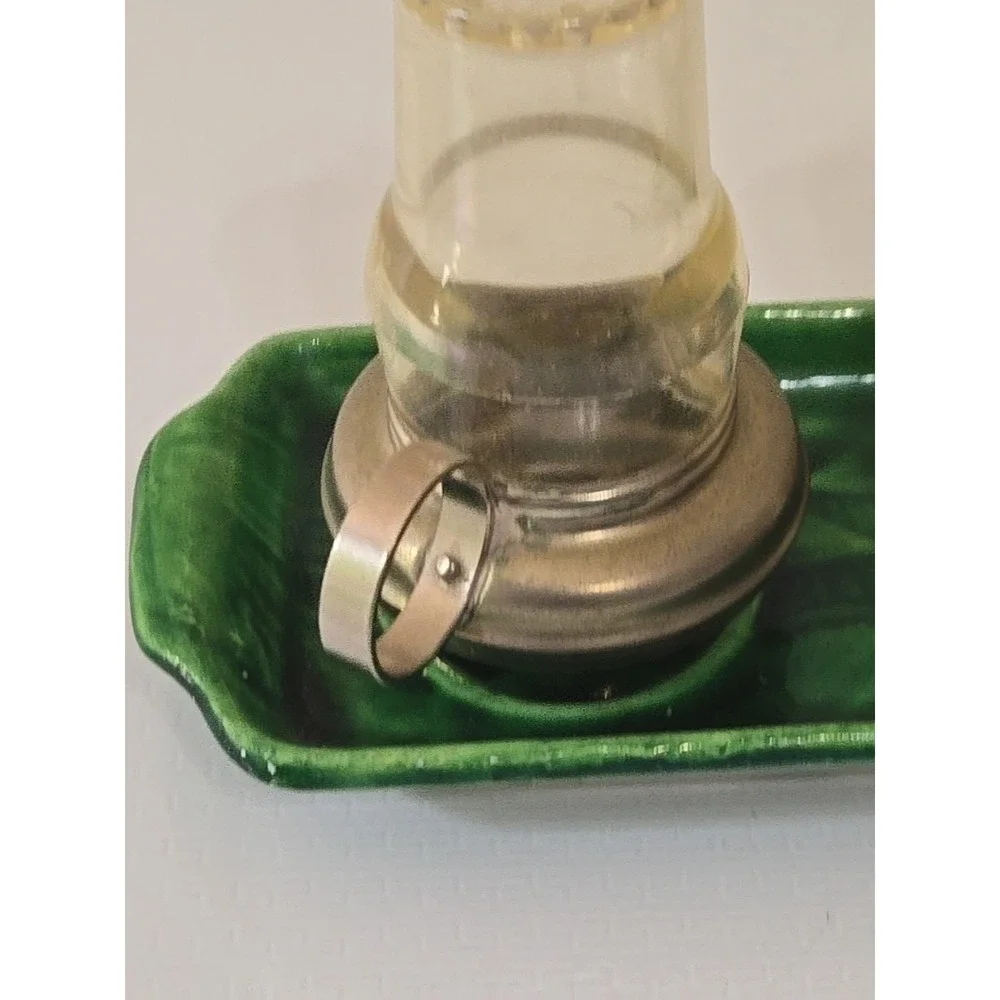 Vtg Japan Salt & Pepper Shakers Oil Lamp Metal Plastic Platform Hurricane MCM 3